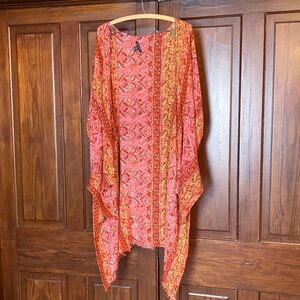 American Eagle Outfitters Pink Red Duster Kimono Raw Edge One Size 100% Viscose
